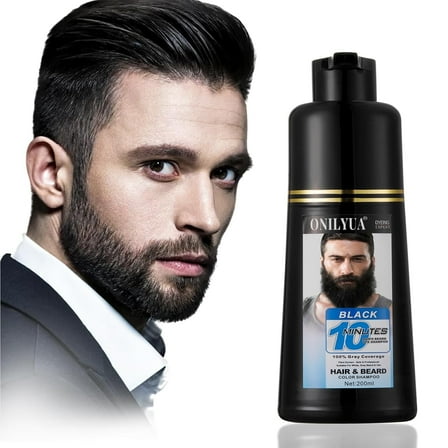 Men's 3-in-1 Black Beard & Hair Dye Shampoo, Instant Grey Darkening Beard Color Shampoo in 10 Minutes, Simpler Gray Reducing Mustache & Beard Dye for Men, with Plant Extract for Healthy Facial Hair