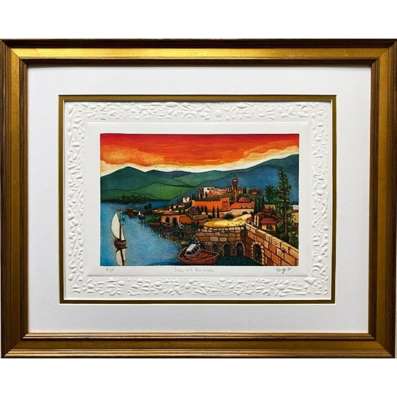 Amram Ebgi "Sea of Galilee" FRAMED Hand Signed & # Litho with Entaglio Art Generic