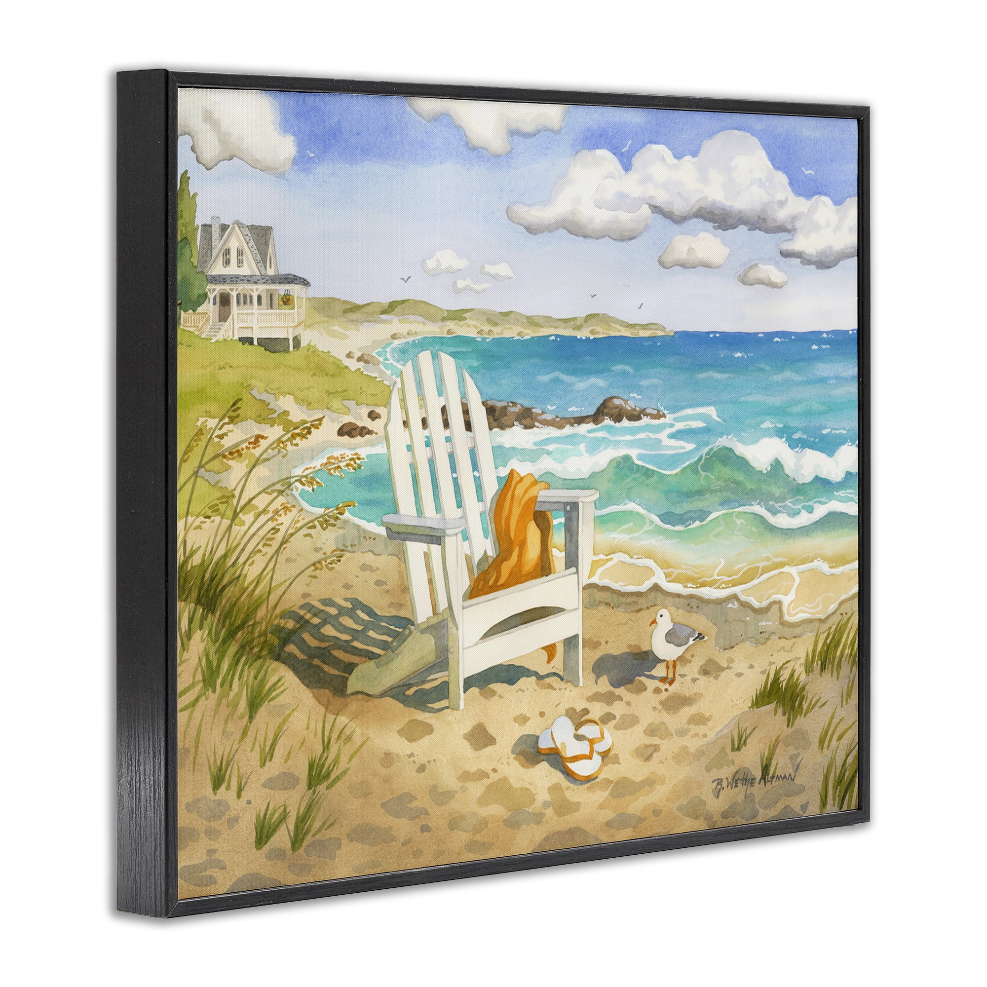 Stupell Industries Waiting For You by Beach Black Framed Giclee Art, design by Robin Altman