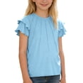 thumbnail image 3 of Aihuaihua Girls Pleated Ruffle Short Sleeve Shirts Kids Summer Crewneck T-Shirts Solid Color Fashion Tops Tees Age for 5-12 Years Blue 9-10 Years, 3 of 6