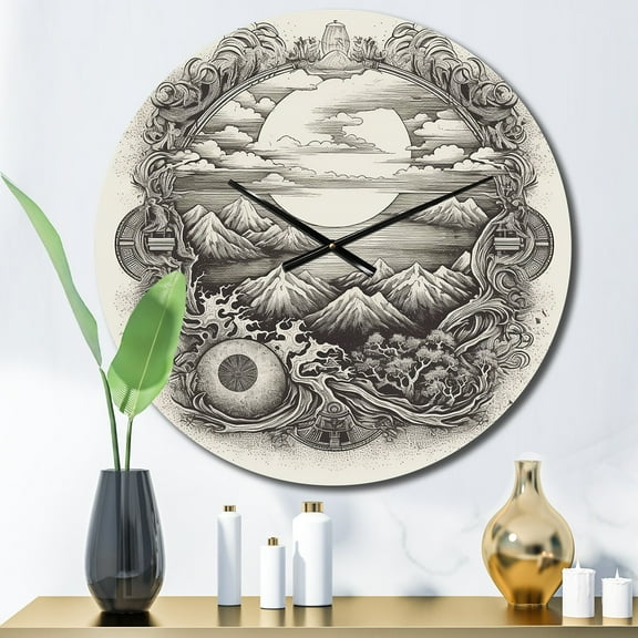 Designart "Timeless Asian Landscape Eternal Tranquility" Chinese Oversized Wall Clock