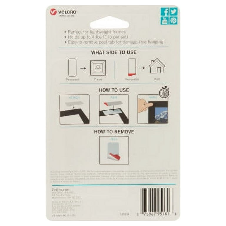 VELCRO Brand HANGables Removable Wall Fasteners 1-3/4 in. x 3/4 in. Strips  (4-Count) in the Picture Hangers department at