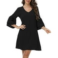 thumbnail image 5 of MLANM Women Summer T-Shirts Dress V Neck Casual Loose Mini Swing Shift Dresses, S Black, 5 of 7