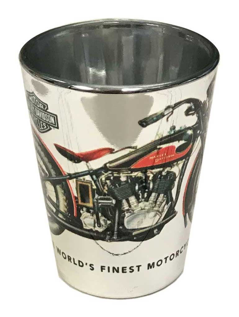 Vintage Harley Davidson dealer tall shot glass BUDKE's HARLEY DAVIDSON  North platte tall shot glass Neb