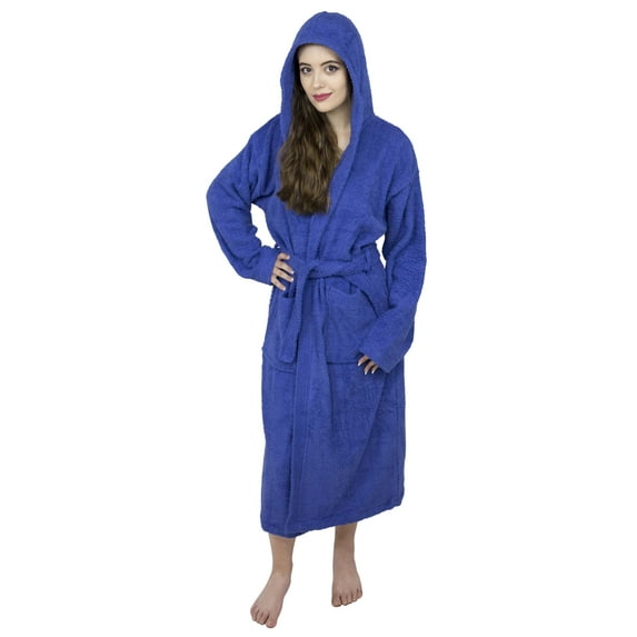 Women 100% Luxury Terry Cotton Hooded Shawl Bathrobe Toweling Spa
