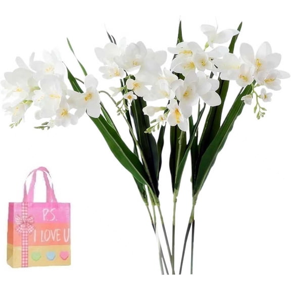 Faux Freesia Stems, 6-Pack 26-Inch Artificial Flowers for Vase, Realistic Fake Plastic Flowers for Wedding Bouquets, Home & Table Decor, Low Maintenance(XX)