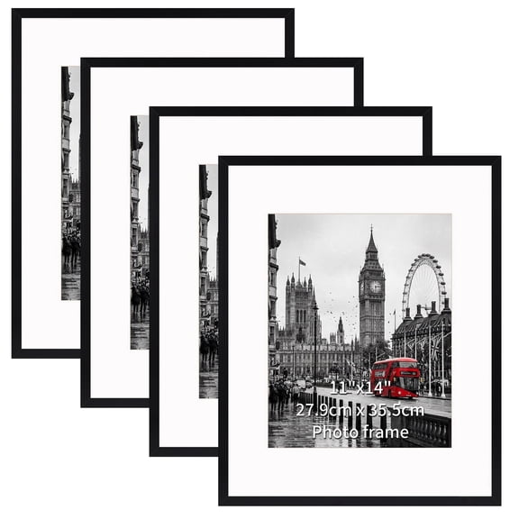 16x20 Picture Frames Set of 4, Matted to 11x14 Picture with Mat or 20x16 Poster without Mat, Black