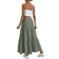 thumbnail image 2 of Women High Waisted Flowy Tiered Linen Skirt Casual Pleated A-Line Beach Long Skirts with Tie Green XXL, 2 of 7