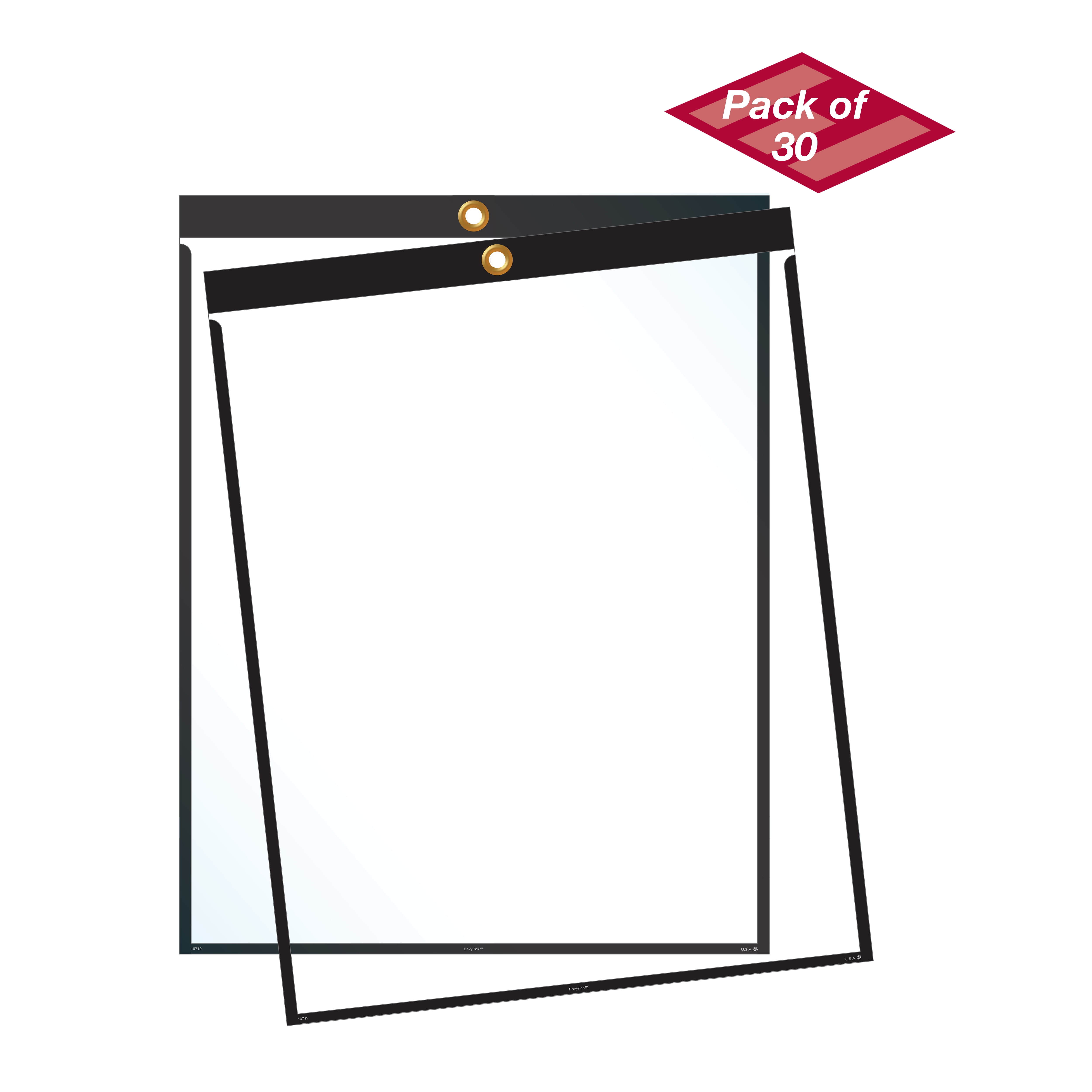 EnvyPak Heavy Duty Job Ticket Holders Black, Pack of 30 TopLoading