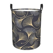 ZNDUO Round Laundry Basket, Waterproof Collapsible Laundry Baskets with Handles, Small Size - Vintage Ginkgo Leaf Pattern