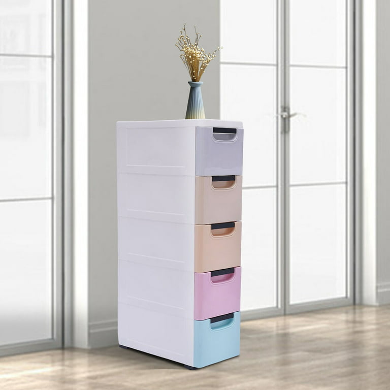Plastic Storage Box Clothes Cabinet W/5 Drawers ＆ Wheels 7.8x15