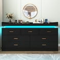 thumbnail image 6 of ChVans Black Dresser with LED Light and Charging Station, Modern Wood Dresser with Wide Drawers and Metal Handles, 7 drawer dresser for Bedroom, Living Room, Entryway, Hallway, 6 of 9