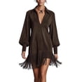 thumbnail image 2 of AUNVITO Women's Deep V Neck Long Sleeve Dress with Fringe Detail Vintage Loose Fit Solid Color Maxi Dress, 2 of 8