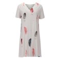 thumbnail image 4 of Falda de vestido de manga corta elástica suelta estampada con cuello en V informal de moda para mujer Pompotops  qwe13177, 4 of 9