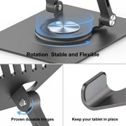 KEXIN Tablet Stand Holder with 360° Rotating Base, Universal Foldable Adjustable Aluminum Alloy Phone Stand for Desk Compatible with iPad, Samsung Galaxy Tab, Black