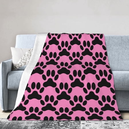 Pink Animal Dog Paw Throw Blanket, Fluffy Soft Cozy Blanket Flannel Plush Microfiber Couch Throw 50"x40"