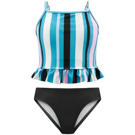 

BULLPIANO 4-12T Girls Swimsuit Two Pieces Bikini Set Ruffle Bathing Suits Flounced Tankini Swimwear