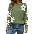 thumbnail image 2 of Green Womens Tops Womens Winter Long Sleeve Sweater Casual Crew Neck Long Sleeve Knit Pullover Tops Lightweight Curved Sweaters Womens Fashion Clothing, 2 of 5