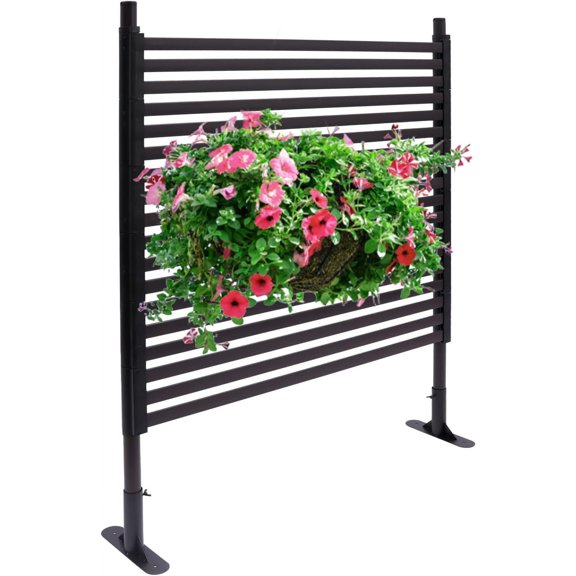 Outdoor Freestanding Privacy Screens, 35.4" W x 47" H Metal Slatted Decorative Panels with Stand, Brown Backyard Privacy Panels for Garden Patio