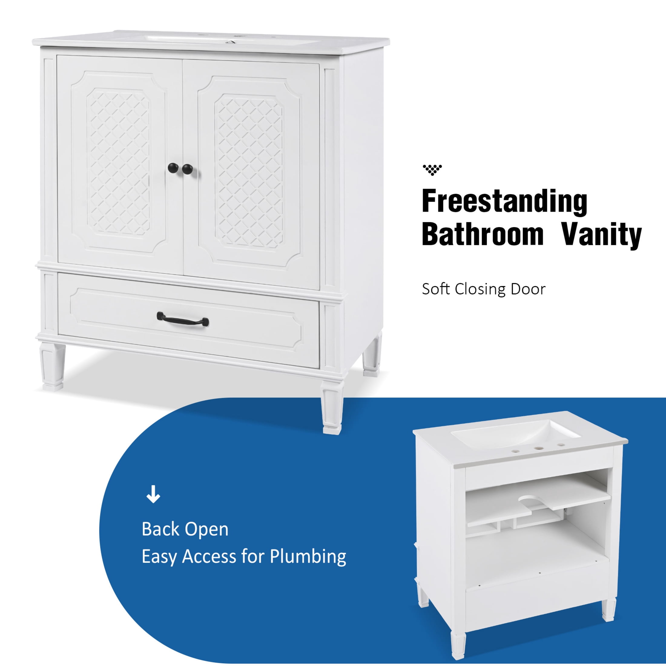 Christopher Knight Home Retro 2 Piece 30" Bathroom Vanities with Ceramic Sinks, Soft-Close Doors, White