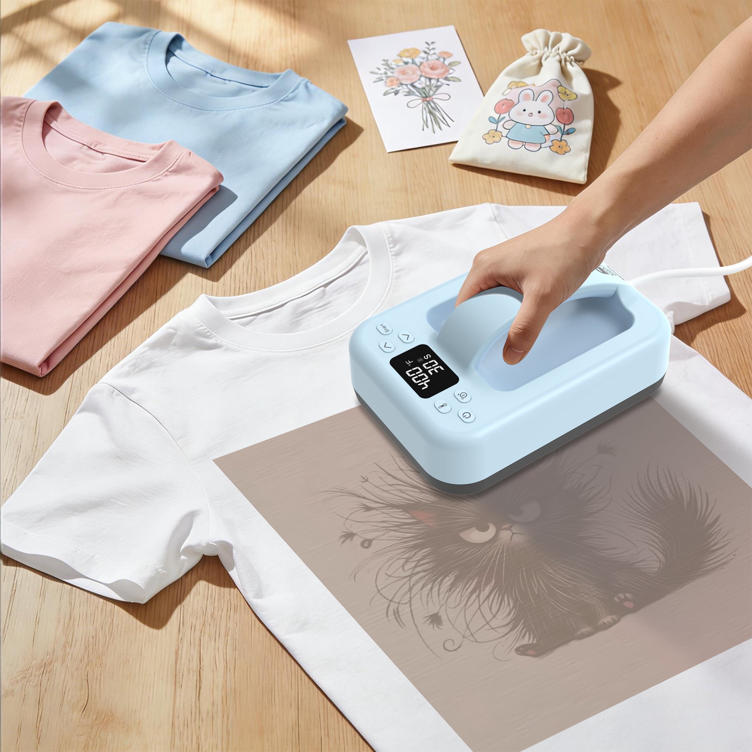 ARTeefy HP6 Smart Heat Press Machine, 7" x 5" Portable Digital Press with Bluetooth App Control, Ideal for HTV Vinyl, Sublimation and DIY Crafts, SkyBlue