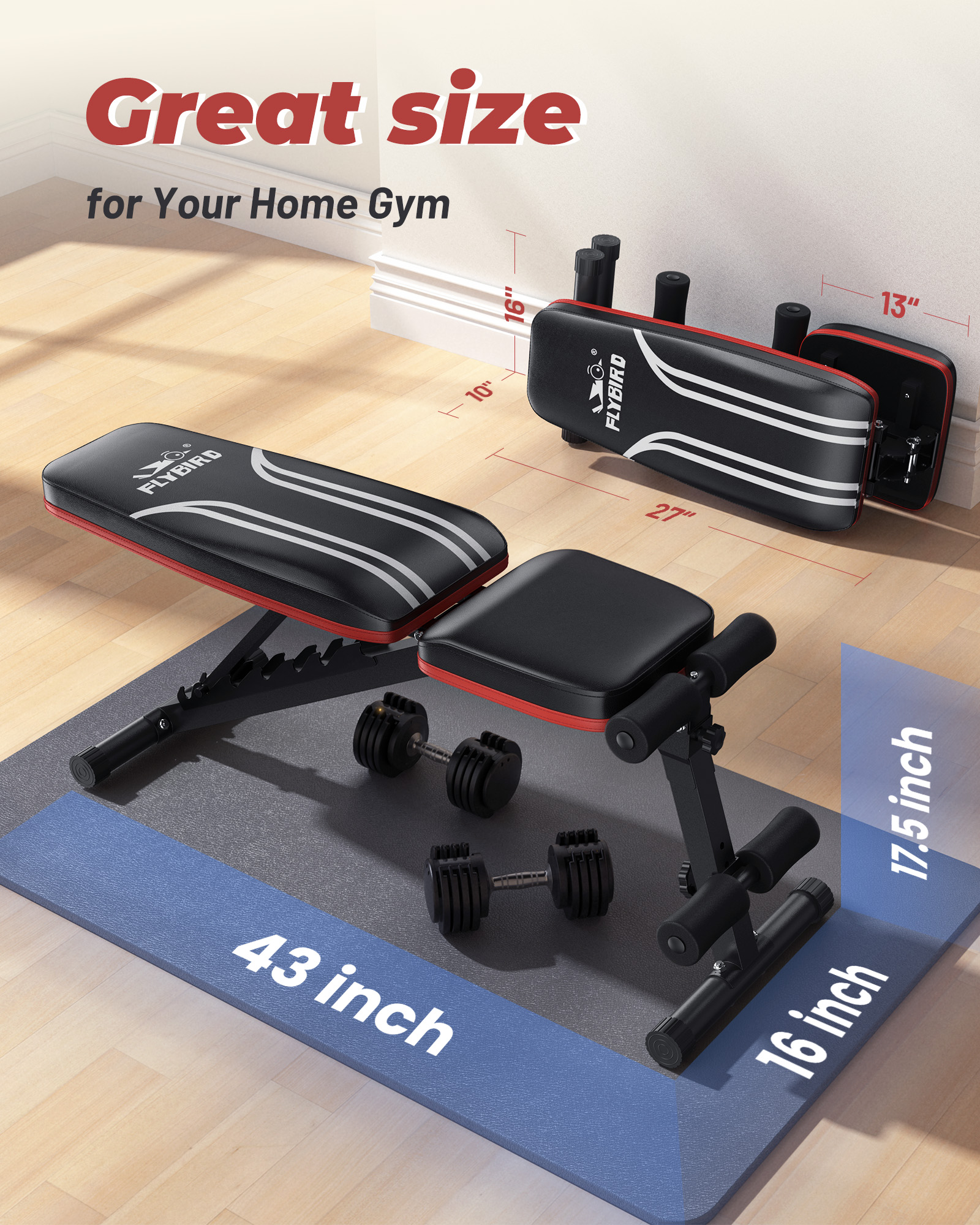 FLYBIRD Adjustable Folding Weight Bench with Bands photo 7