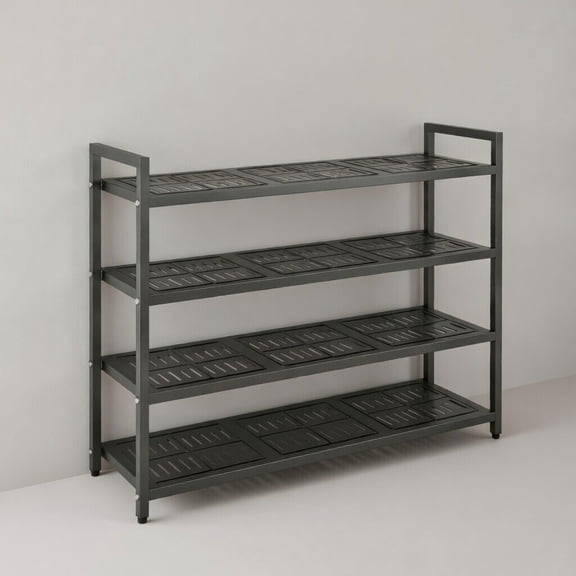 4-Tier Wide Metal Storage Organizer Rack - Heavy Duty Shelf for Shoes, Books and Home Items, Black, Easy Assembly