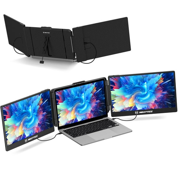 Maxfree S2 Laptop Screen Extender, 14'' Laptop Monitor Extender Plug & Play, 1080P FHD Triple Portable Dual Monitor for 13-17'' Laptops, Compatible with Windows/Mac/Surface/Android/Swi