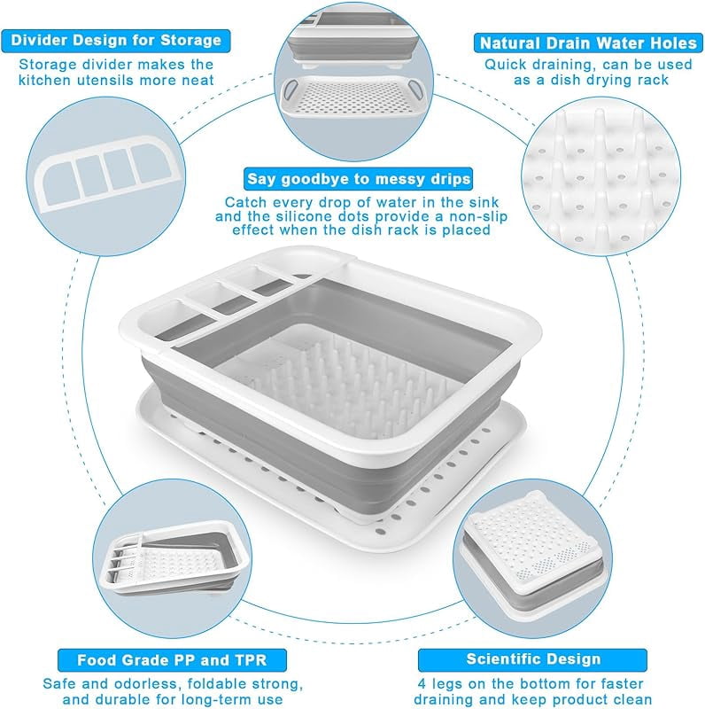 MY Collapsible Dish Drying Rack Portable Dish Drainers for Kitchen Counter with Drainboard, Kitchen Sink Organizer Basket RV Accessories Camper Storage and Organization Dish Rack Over Sink Drying