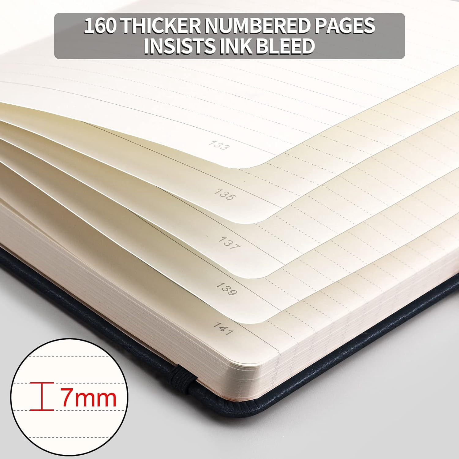 Thick Journal Lined Notebook - 320 Numbered Pages A5 College Ruled Notebook for Writing, 100gsm Lined Paper, Leather Hardcover, for Women Men Work Office School, 5.75'' X 8.38''-Dark Blue