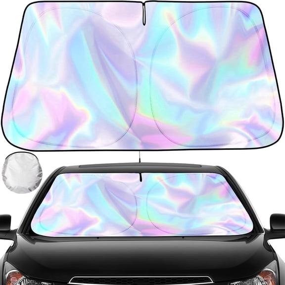 Windshield Sun Shade Auto Sunshade Windshield Cover Iridescent Front Window Protector Car Windshield Sun Shade Privacy Block UV Rays Heat Insulation,Foldable Easy Install,27.6*52 inch,Topboutique