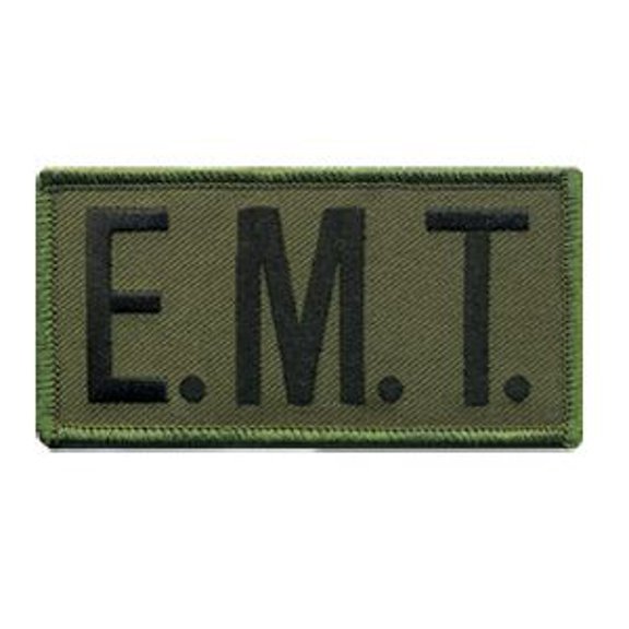 Hero's Pride E.M.T. Chest Patch, Hook Backing, Black/Olive Drab, 4" x 2"