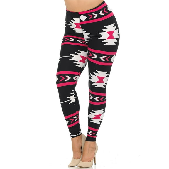 Plus Size - Buttery Soft Magenta Aztec Tribal Print Leggings