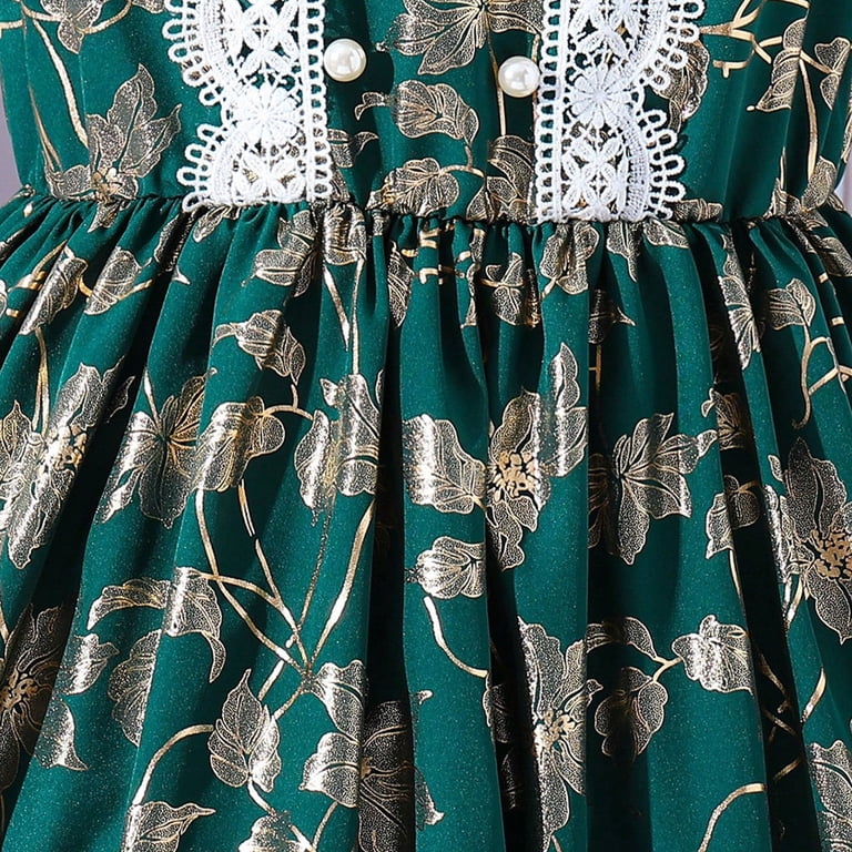 cute army green dresses Girls Elegant Vintage Short Sleeve Fashion Summer Dress A-Line Ruffle Dreamy Party Dress, Green, 9 Years __label: On Sale