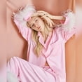 thumbnail image 4 of Hiloc-Pijama de satén con plumas para mujer, un solo pecho con pantalones de ropa de dormir, traje de casa con bolsillo, 2022, 4 of 4