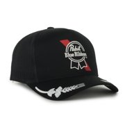Pabst Blue Ribbon Logo Structured Trucker Hat, Black, Hops-Print Visor, Adjustable Snapback