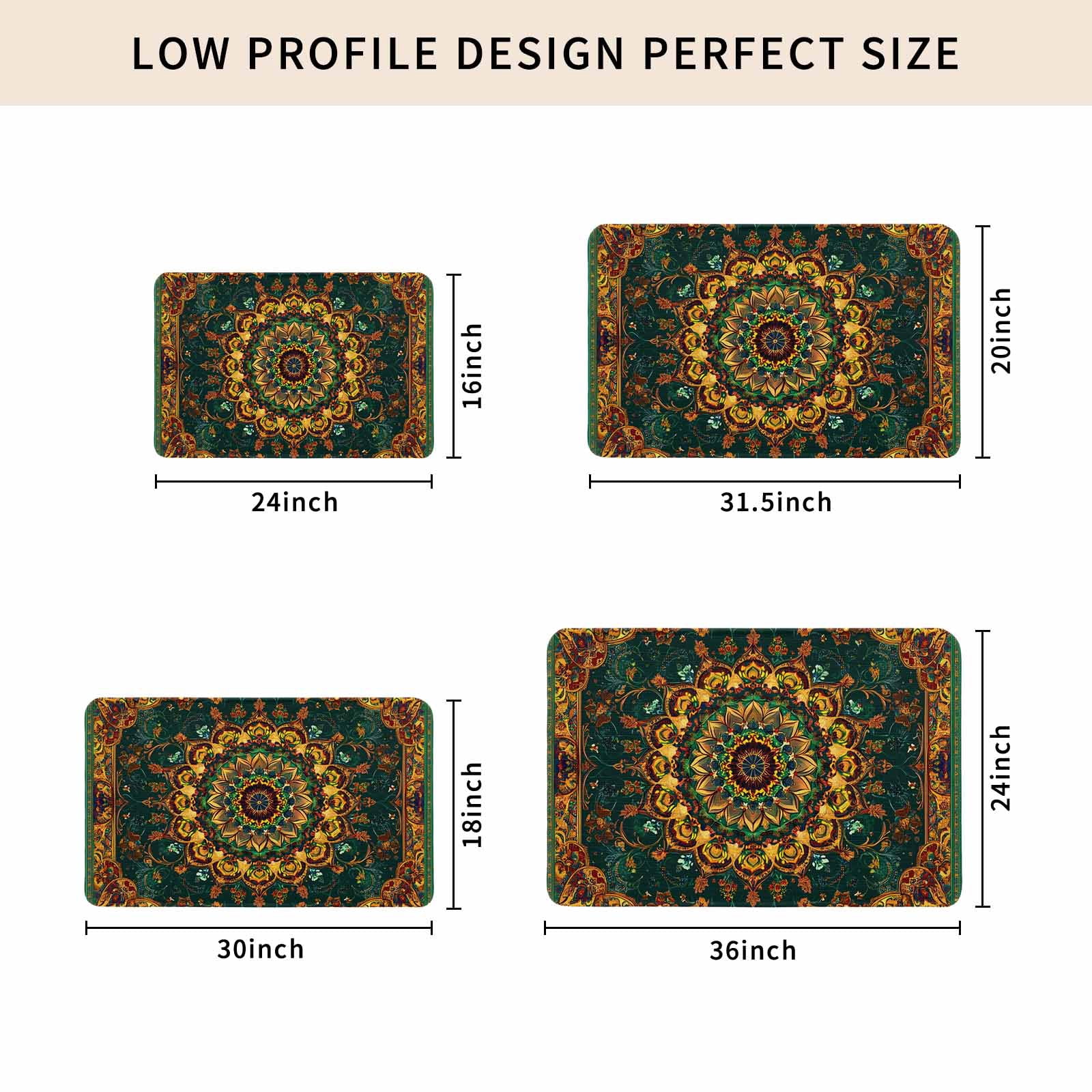 Bohemian Flower Doormat Outdoor Entrance 18"x30", Colorful Yellow Boho Rustic Tribal Absorb Moisture Dirt Door Mats, Non-Slip Rubber Backing Floor Mats Indoor, Low-Profile Front Door Rugs