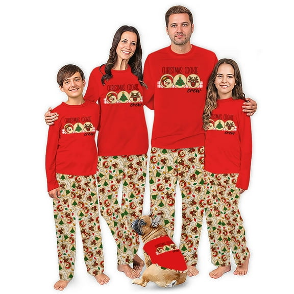 Christmas Cookie Crew Family Matching Pajama Set, Festive Red Holiday Design with Pet Outfit