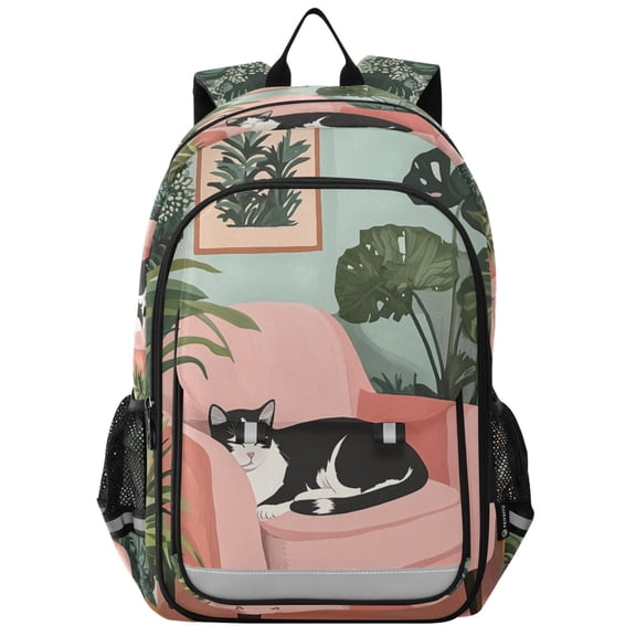 FORMRS Unisex School Backpack 17" Student Travel Bag with Laptop Compartment, Pink Sleeping Cat