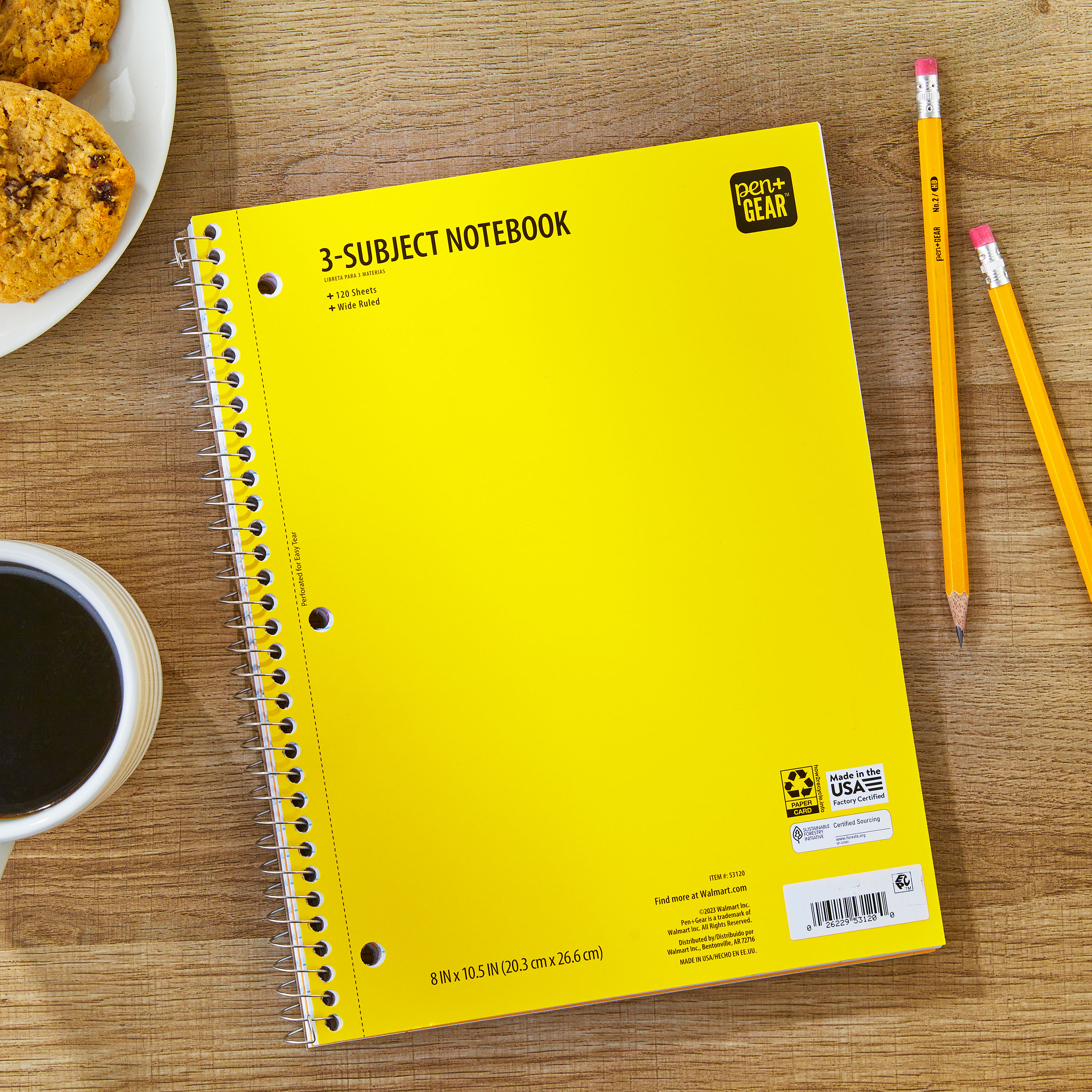Cuaderno espiral Pen + Gear de 3 materias, rayado ancho, amarillo, 10.5" x 8", 120 páginas 2