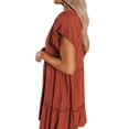 thumbnail image 4 of HUBERY Women Solid Color V Neck Ruffled Short Sleeve Pleated Layered Mini Dress, 4 of 6