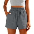 thumbnail image 4 of BLVB Womens Summer Cotton Linen Shorts Elastic Waist Drawstring Shorts Ruffle Wide Leg Casual Beach Shorts with Pockets, 4 of 6