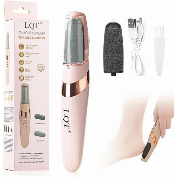 LQT Electric Foot File – Rechargeable Callus Remover for Hard, Cracked Skin – at-Home Pedicure Kit for Smooth Feet (Men & Women) (Pink)