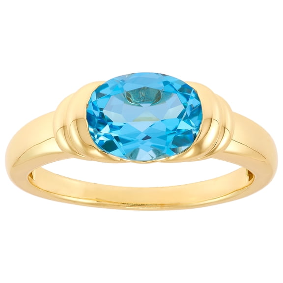 Brilliance Fine Jewelry Oval Blue Topaz Ring in Sterling Silver and 14KT Gold Plate