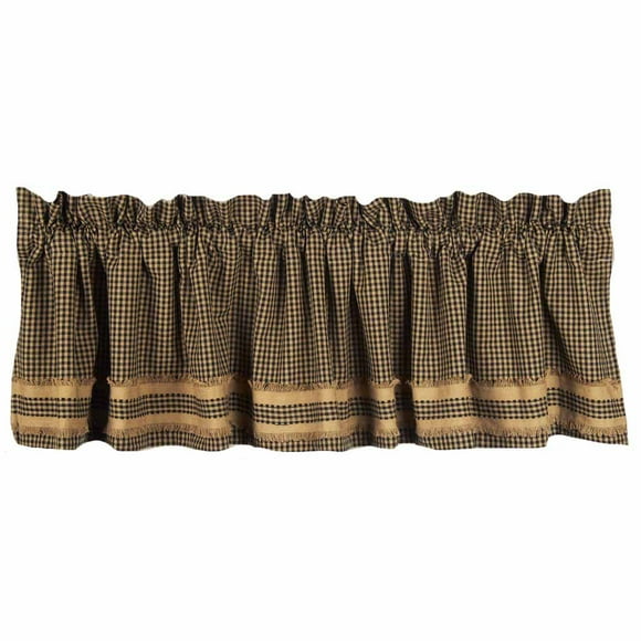 Home Collection by Raghu Newbury Gingham Black with Oat Trim Black and Oat Valance, 72 by 15.5