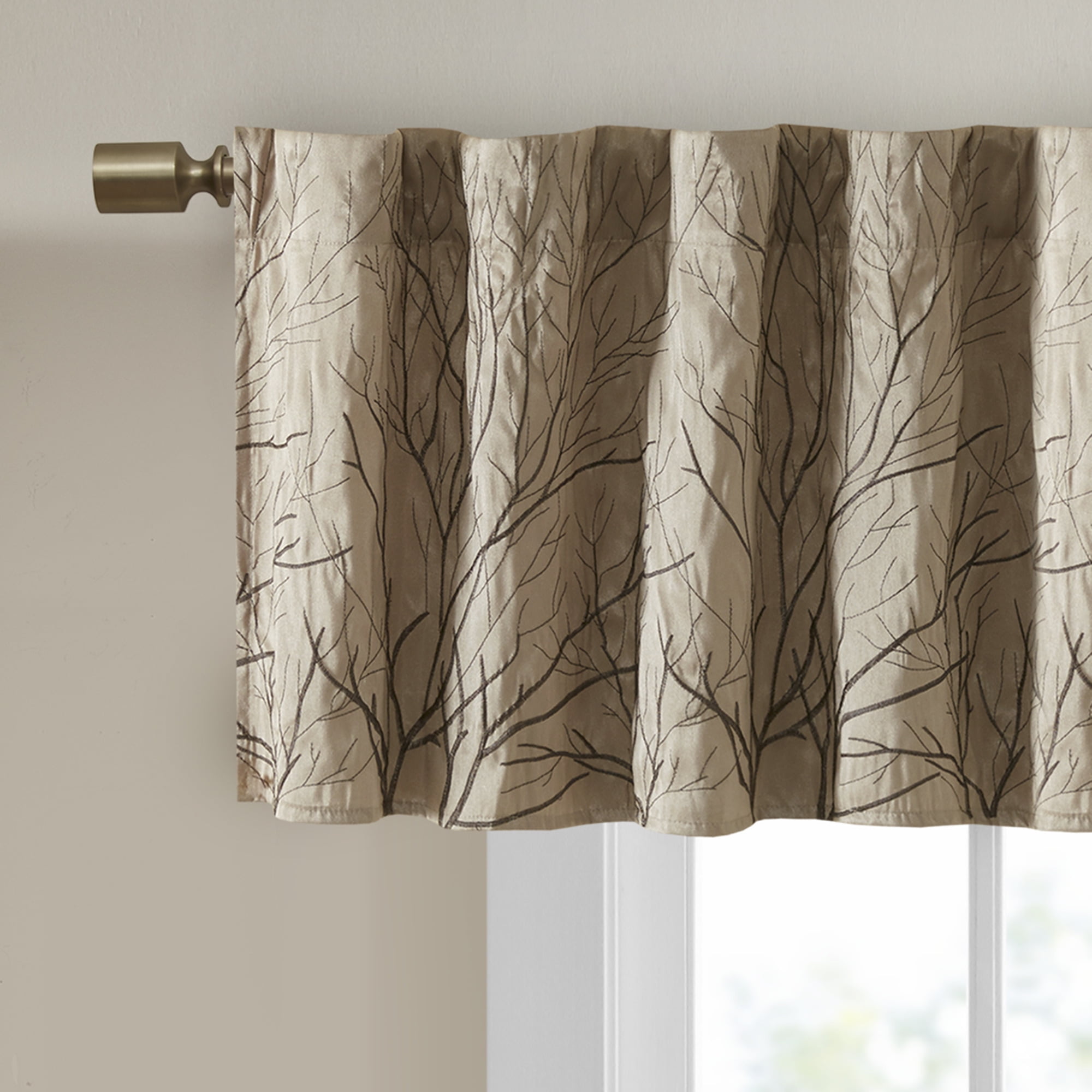 MAYEERTY 50x18" Faux Silk Embroidered Window Valance Tan