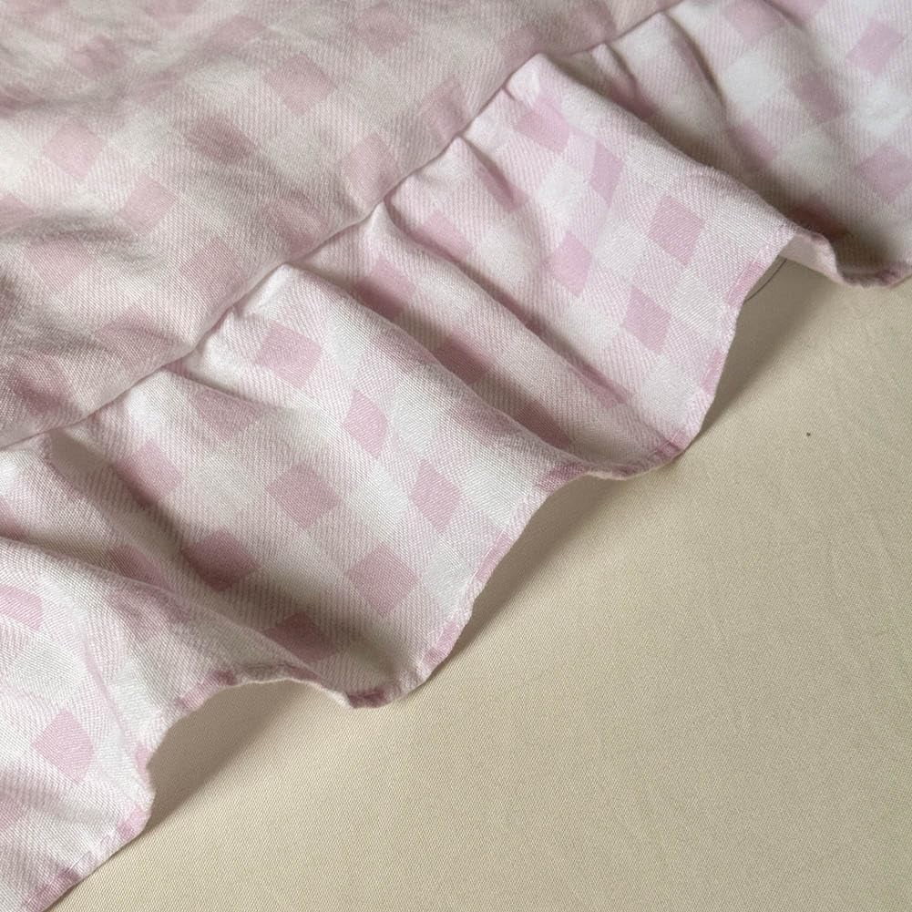 Pink Gingham Ruffle Twin Comforter Set, Pink Ruffled Plaid Bedding Set, Ruffled Checked Bed Comforter 2 Pieces(Pink Gingham, Twin)