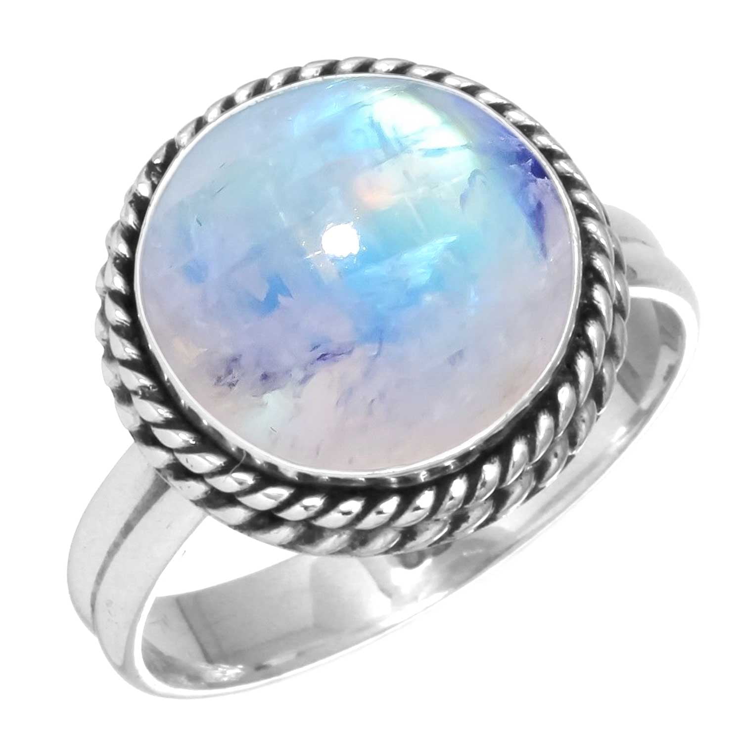 Rainbow Moonstone 925 Silver Plated Handmade Jewelry Ring US Size 6.5  R-18461