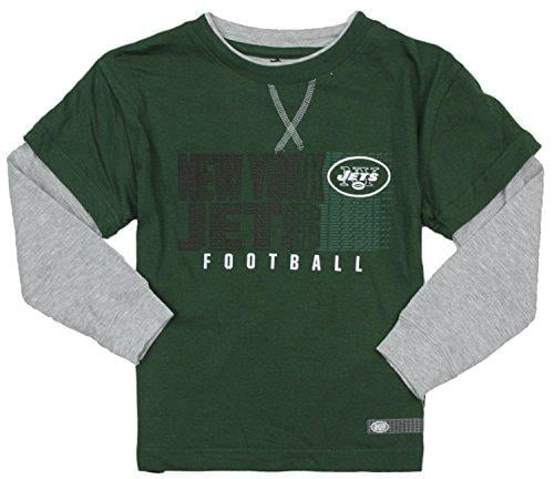 NFL Football New York Jets Kids Boys Long Sleeve Faux Layer Shirt Green by