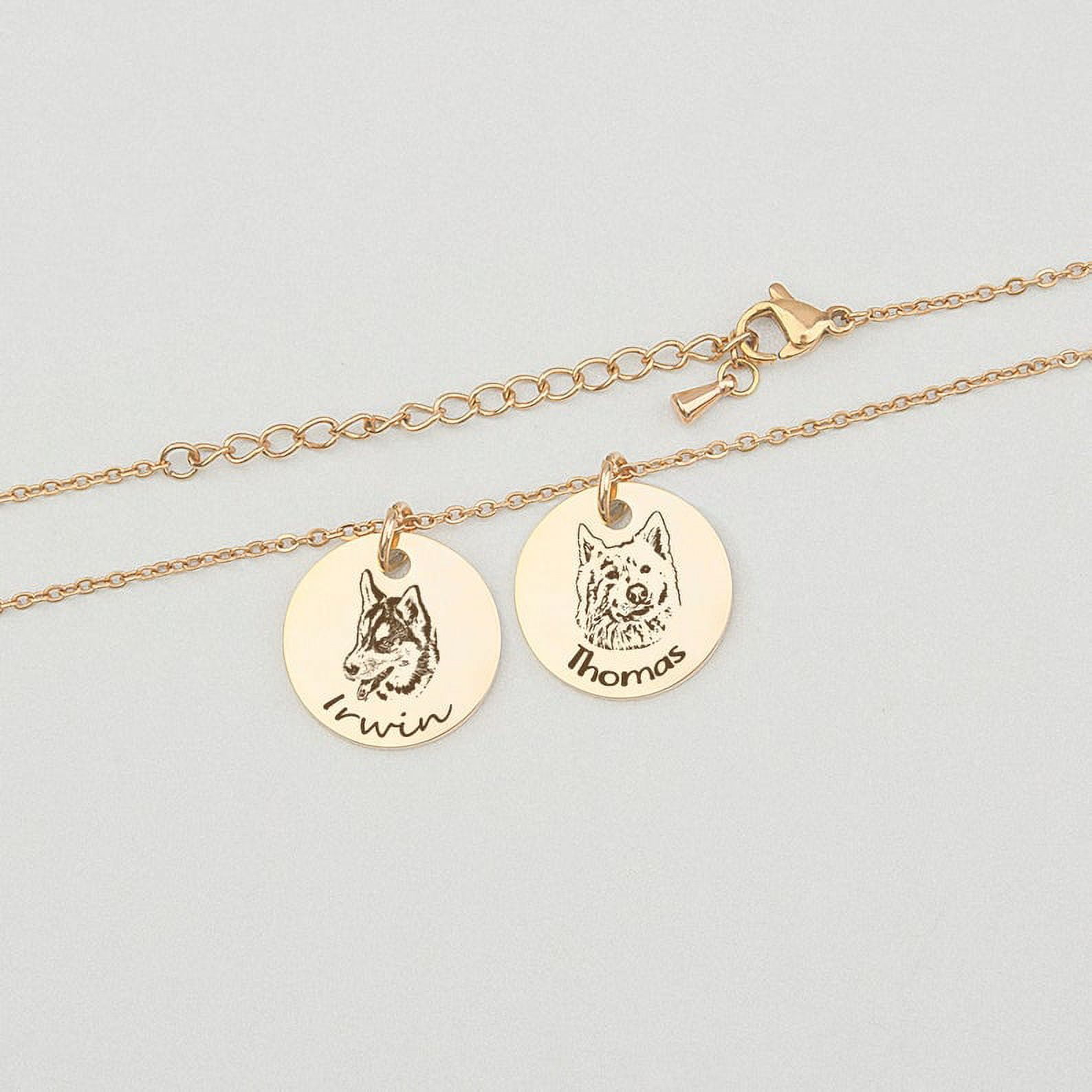 Personalized Silver Disc Pet Picture Portrait Necklace - Stainless Steel - Cat Dog Pet Necklace -Mother's Day Gift for Mom - Ships Next Day!